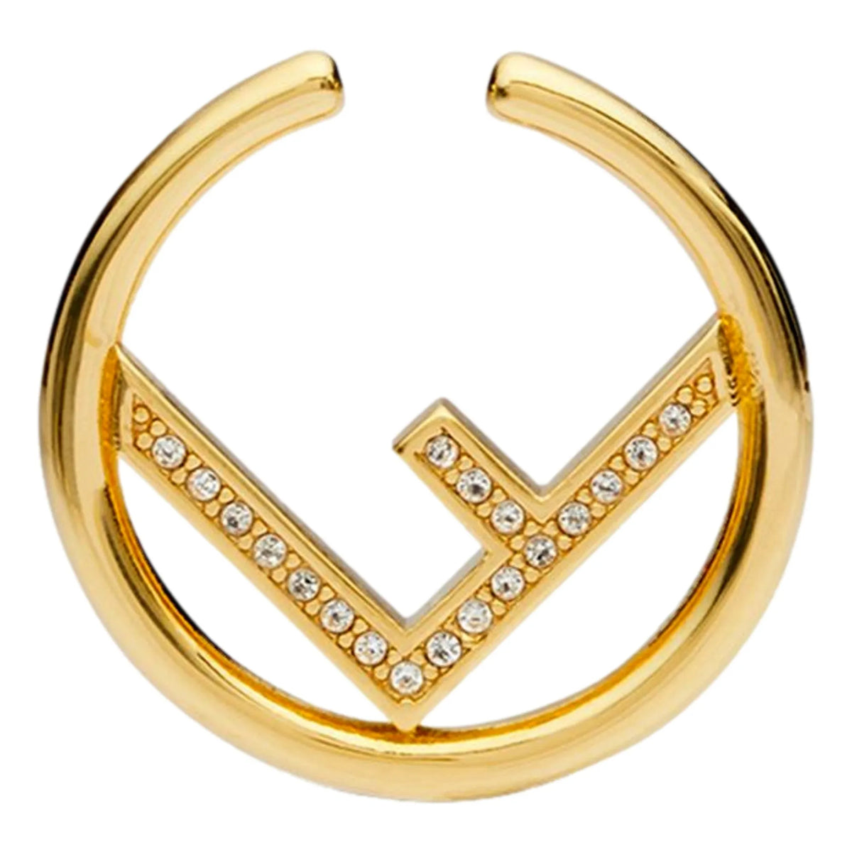 Fendi F is Fendi Logo Earcuff Hoop White Crystal Gold Tone Metal