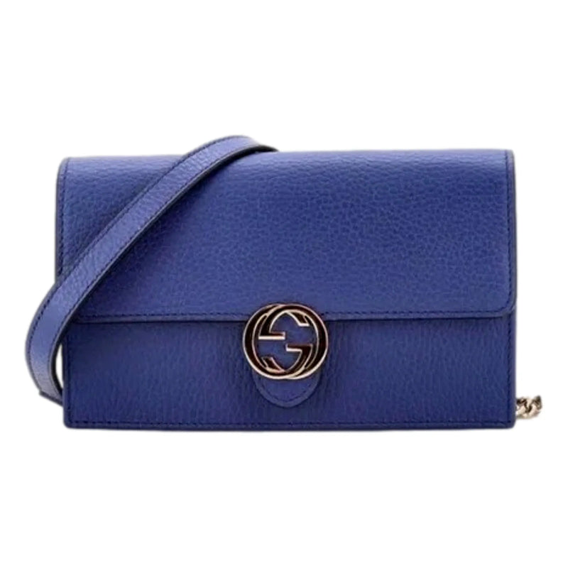 Gucci Blue Marmont GG Womens Leather Wallet on Chain Crossbody Bag