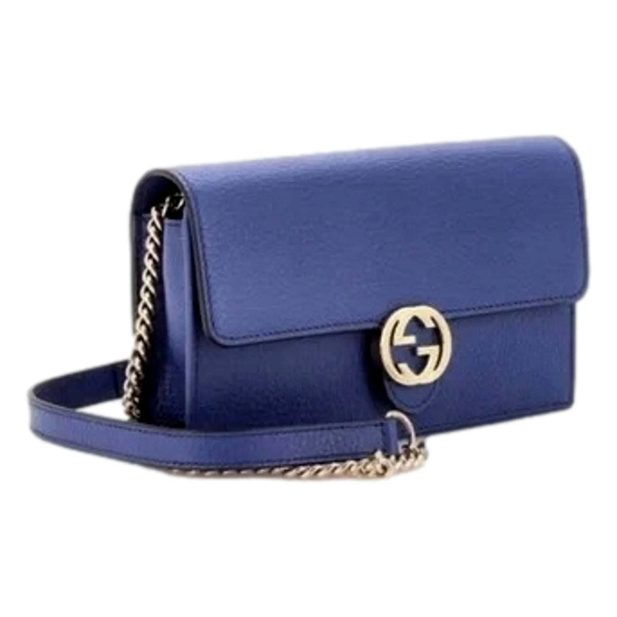 Gucci Blue Marmont GG Womens Leather Wallet on Chain Crossbody Bag