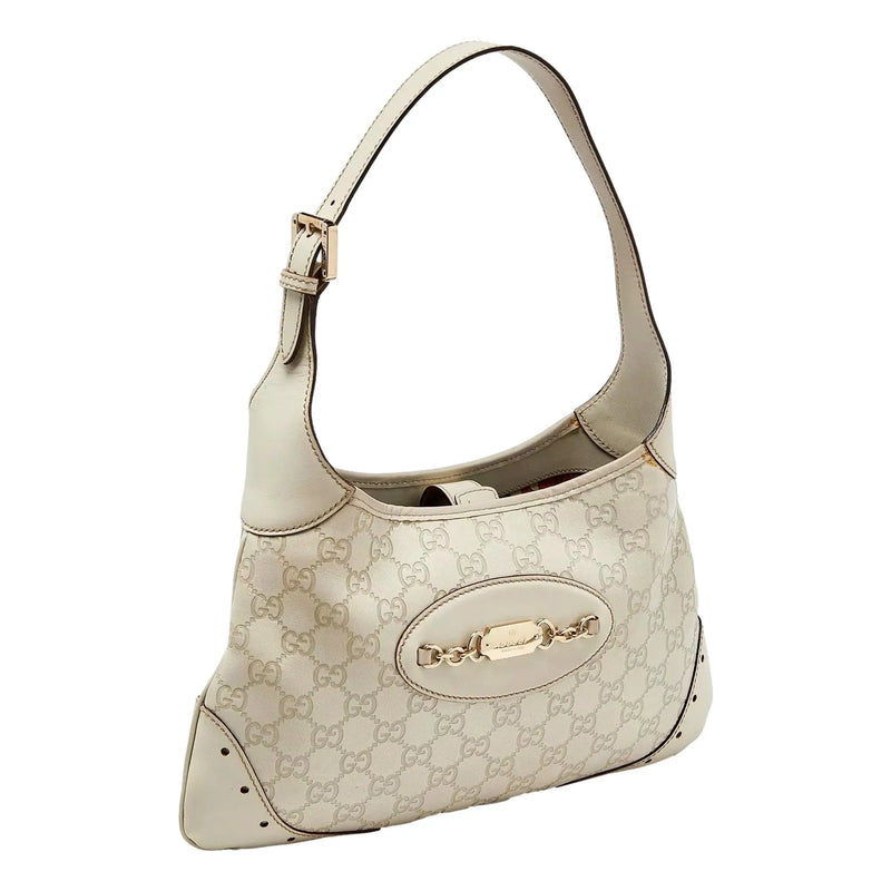 Gucci White Guccissima Leather Punch Hobo