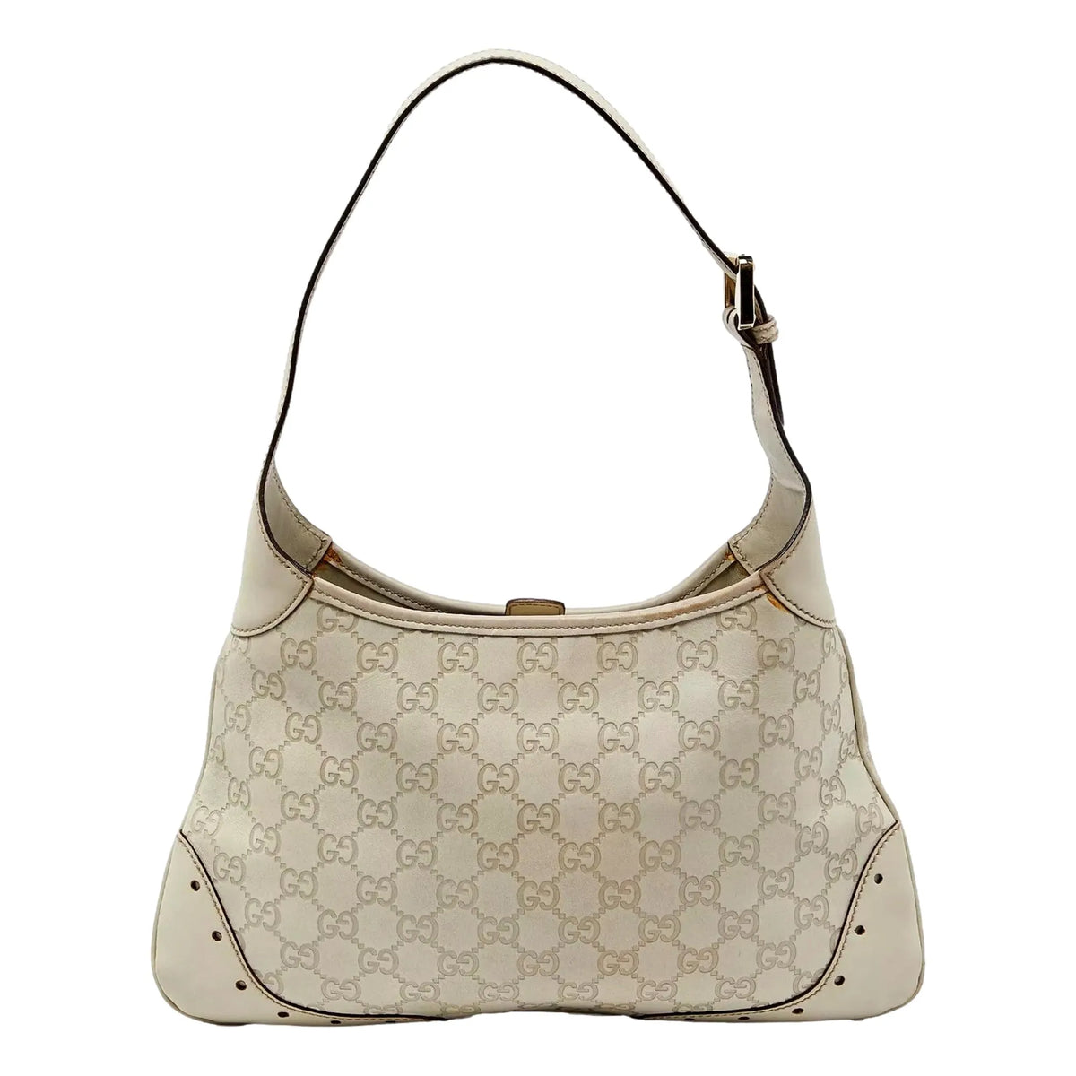 Gucci White Guccissima Leather Punch Hobo