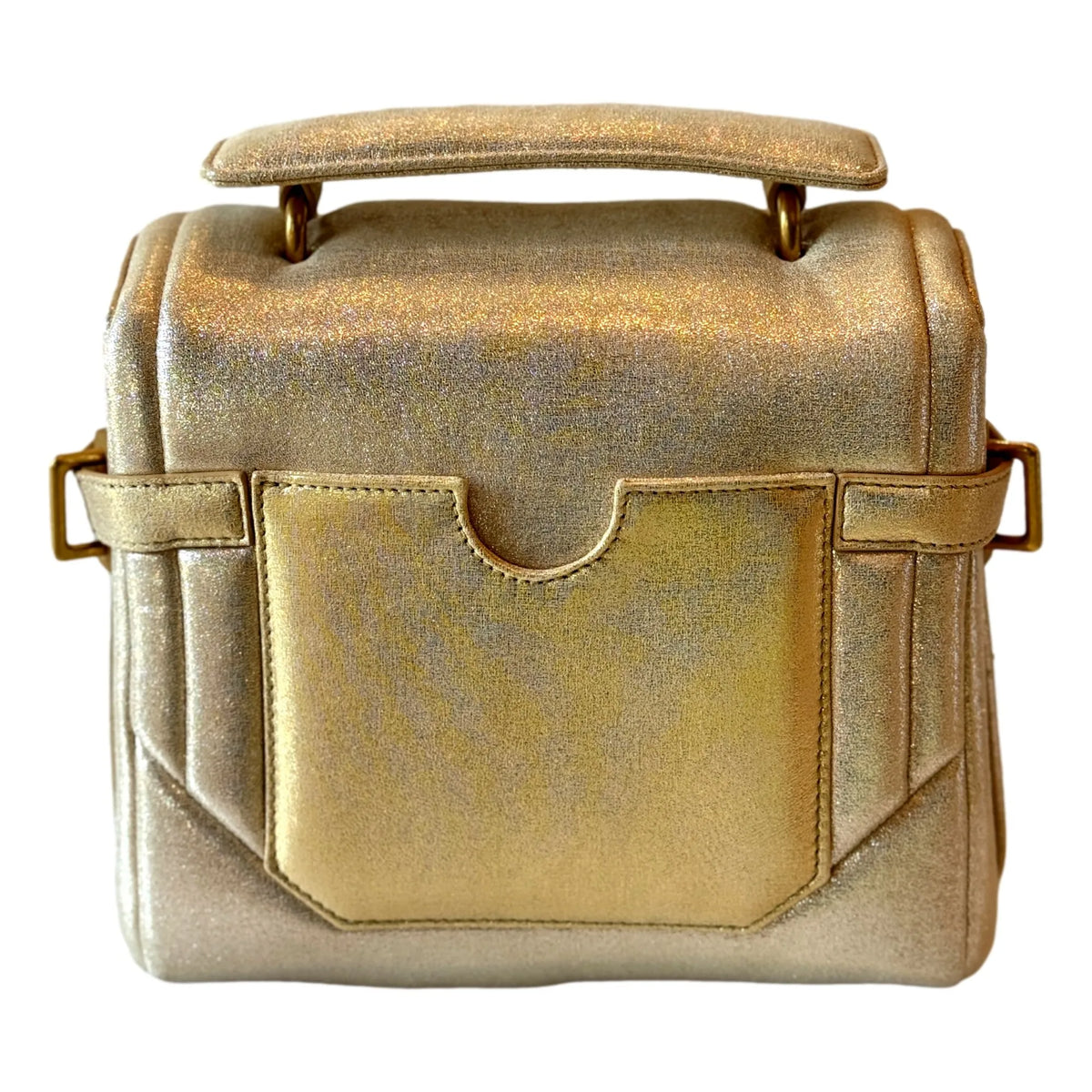 Balmain B-Buzz 23 Metallic Gold Tote Crossbody Shoulder Bag Calf Leather