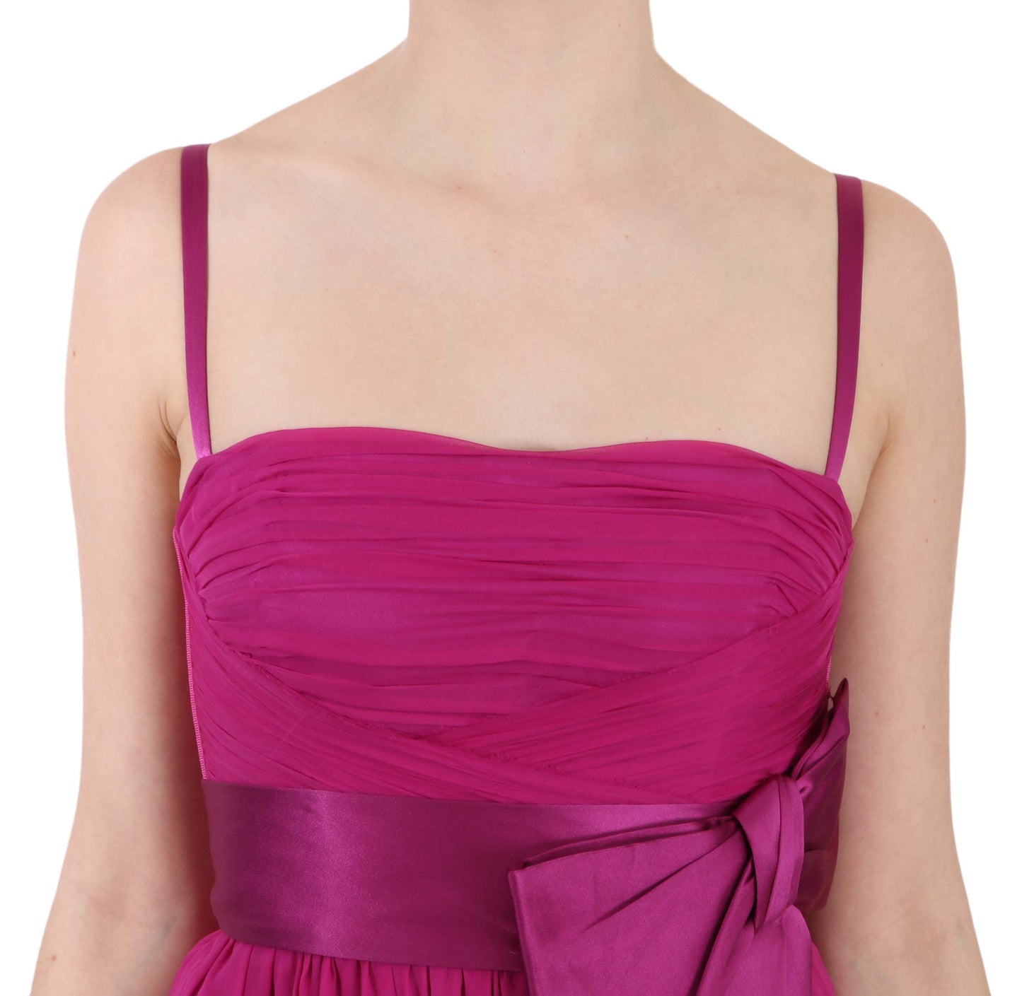 Dolce & Gabbana Elegant Fuchsia Pink Silk Bow Front Dress