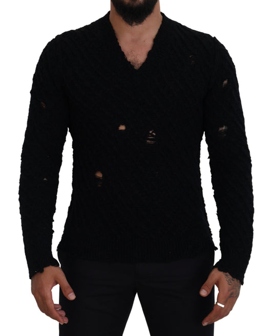 Dolce & Gabbana Elegant Black Wool-Blend V-Neck Sweater