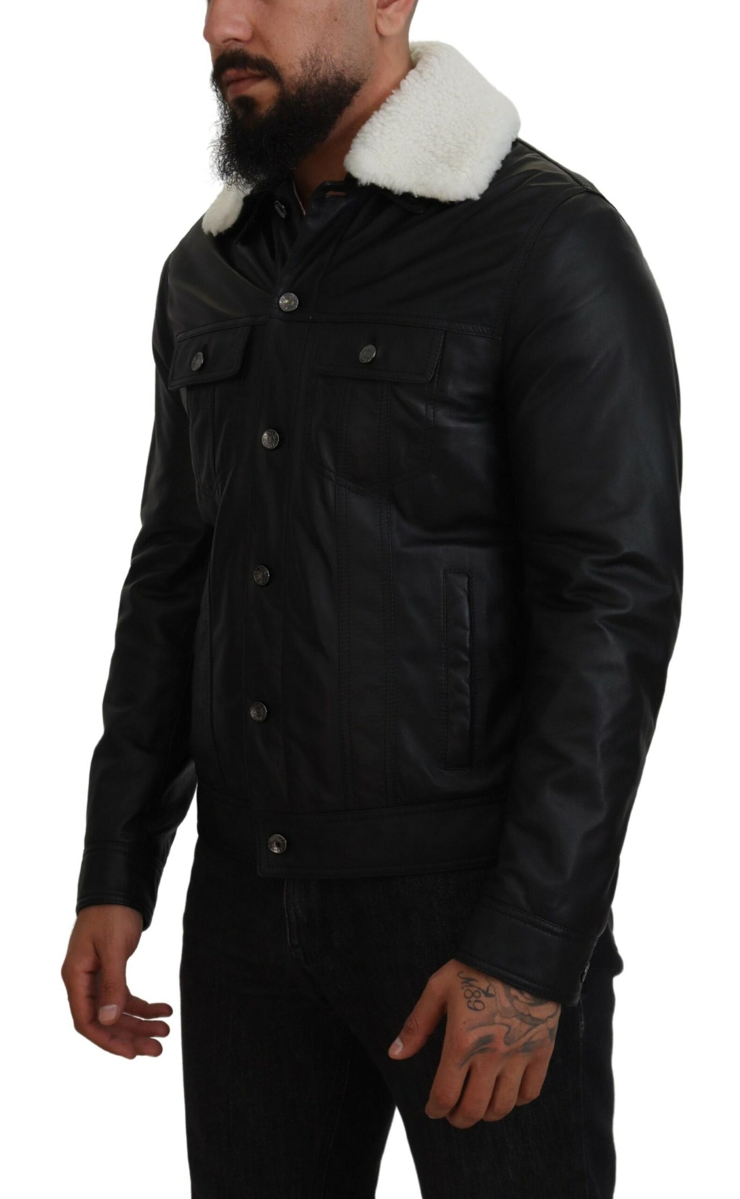 Dolce & Gabbana Elegant Black Leather Bomber Jacket
