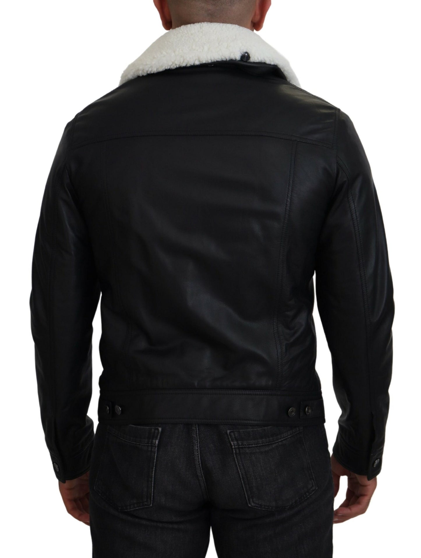 Dolce & Gabbana Elegant Black Leather Bomber Jacket