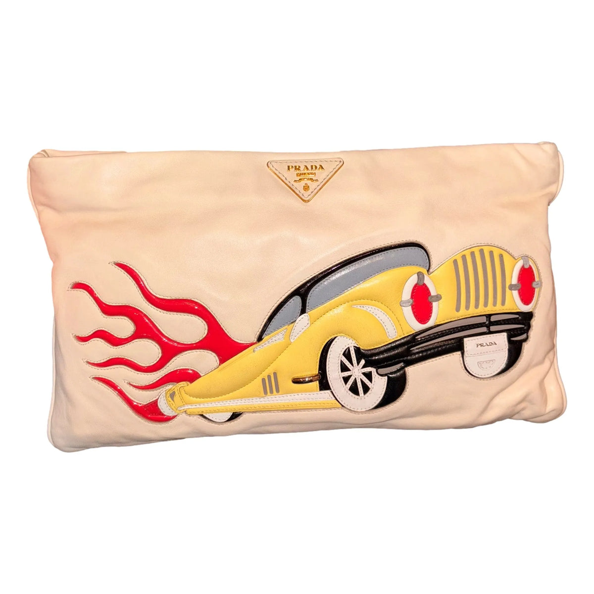 Prada 'Hot Rod Culture' Car Applique White Leather Handbag Clutch