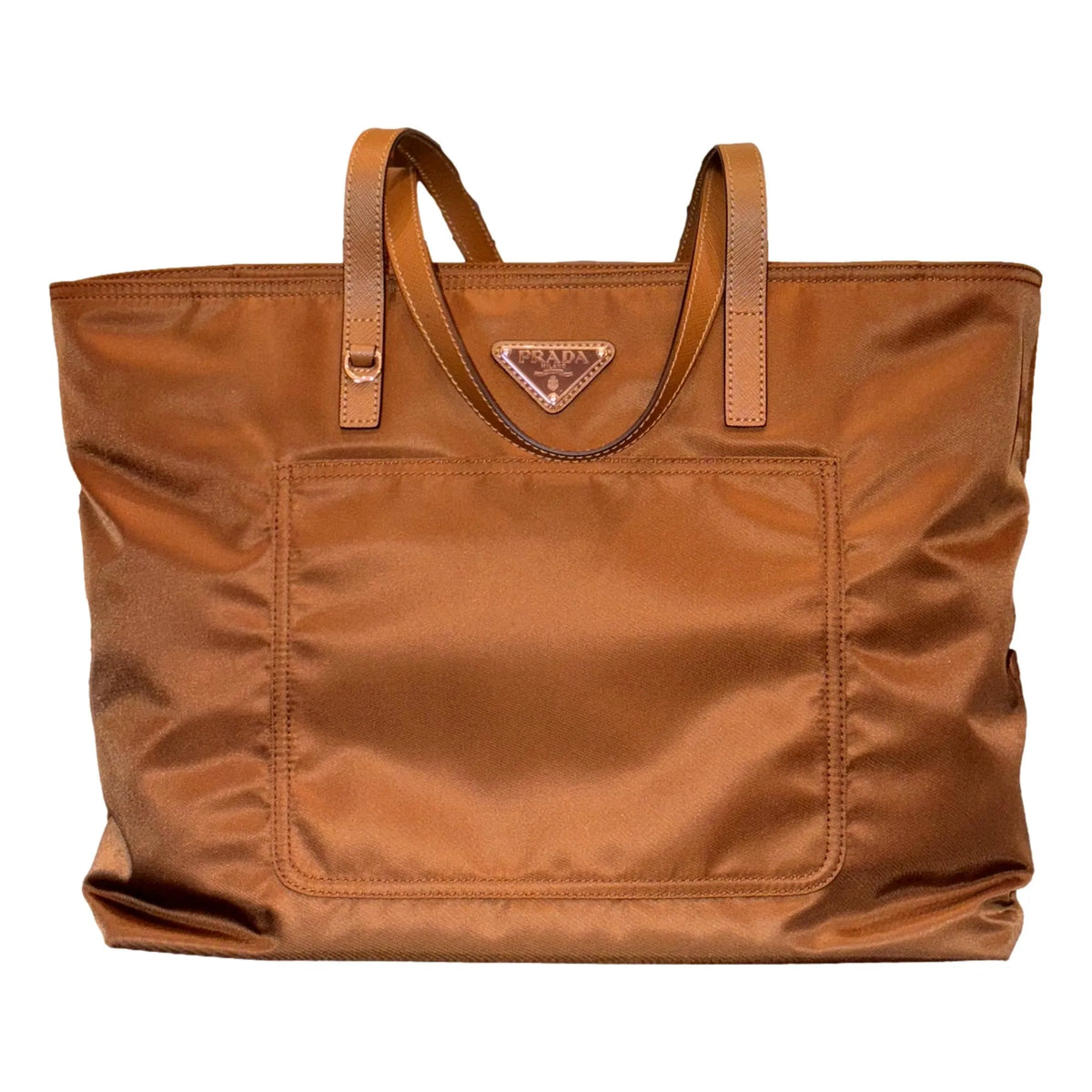 Prada Nylon and Leather Medium Shopper Tote Bag Tobacco Brown