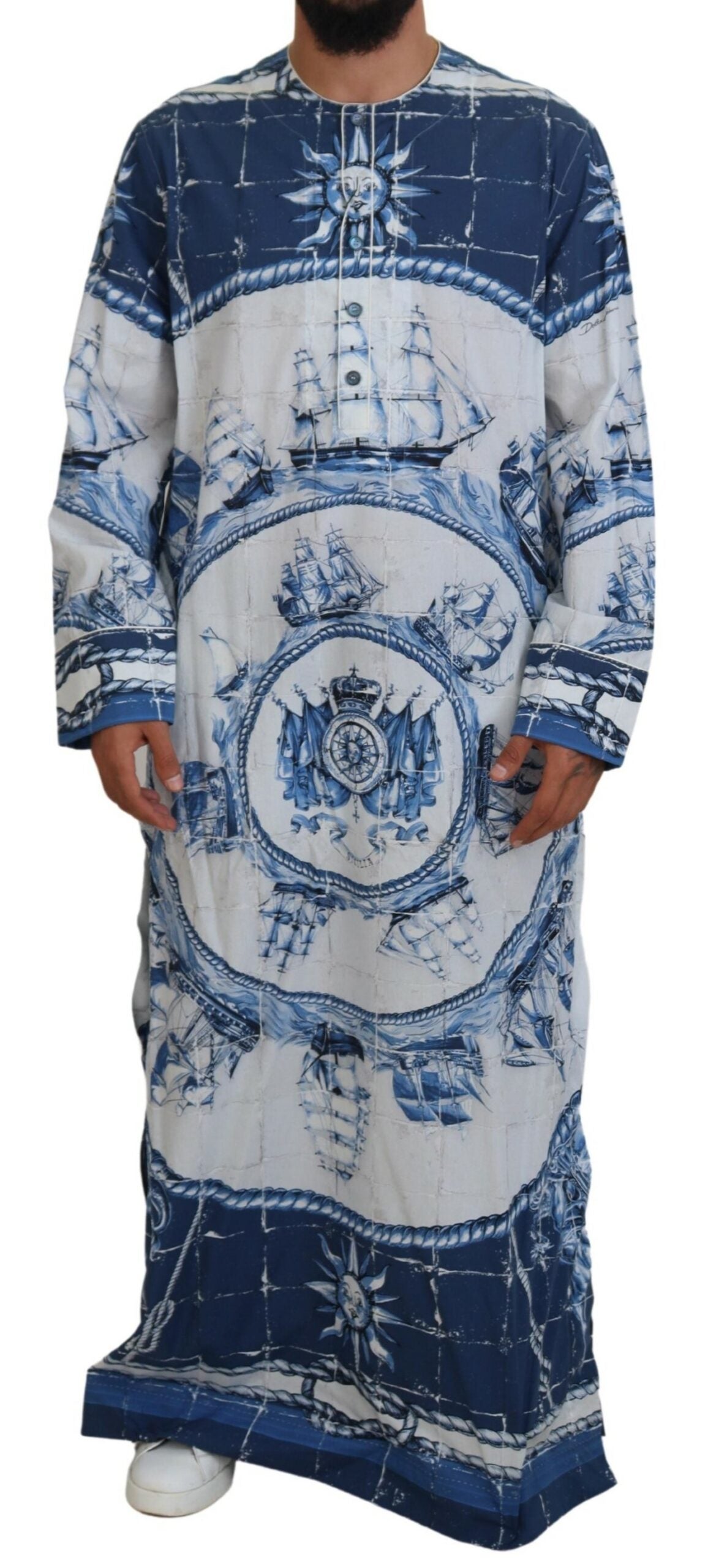 Dolce & Gabbana Majestic Blue Cotton-Silk Thobe Robe