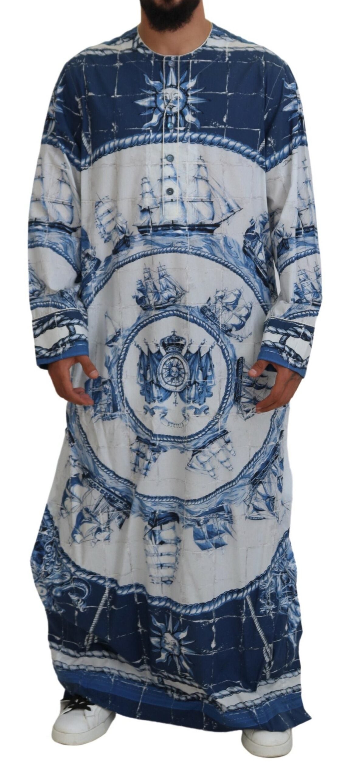 Dolce & Gabbana Majestic Blue Cotton-Silk Thobe Robe