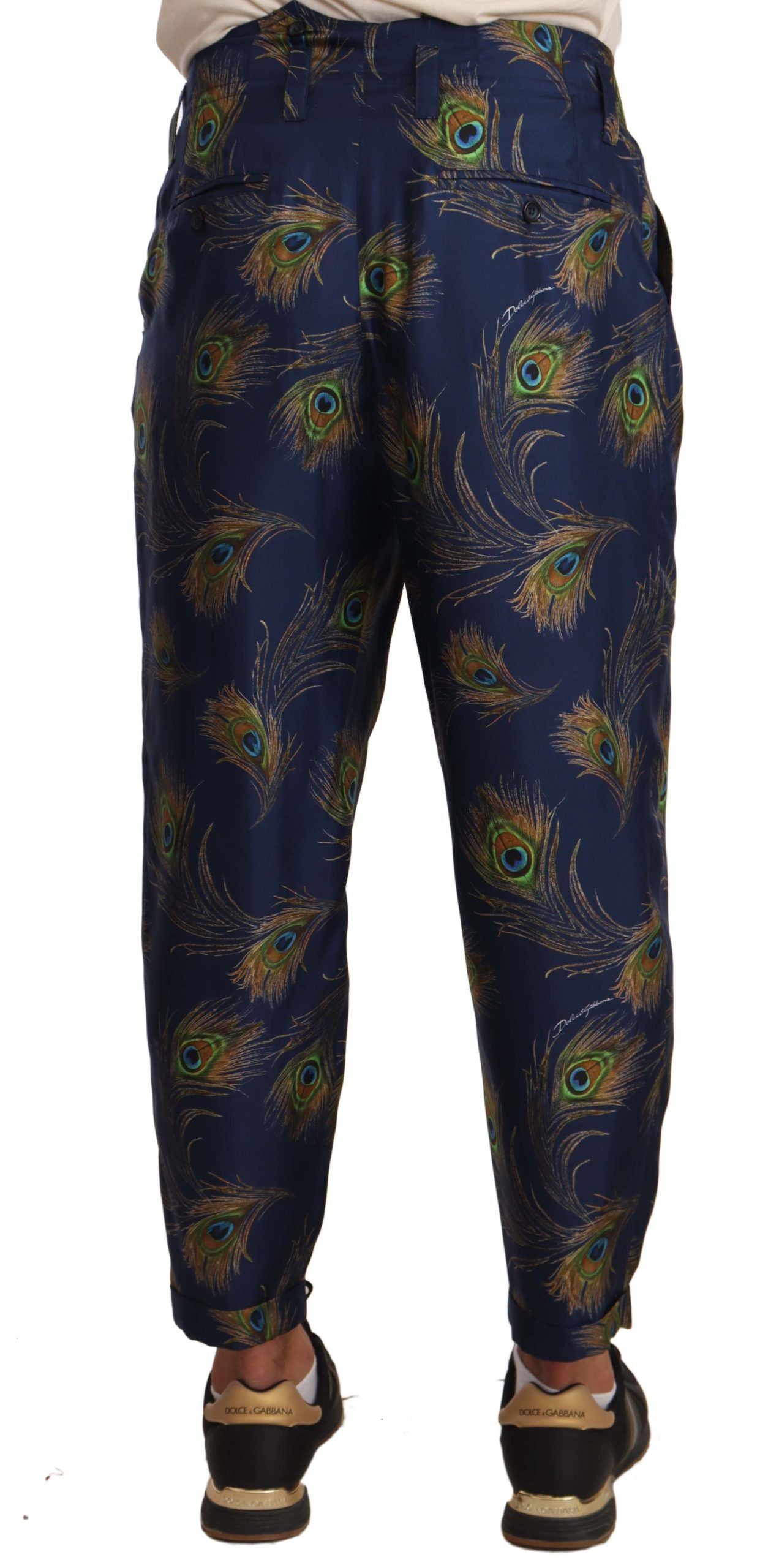 Dolce & Gabbana Exquisite Peacock Print Silk Trousers