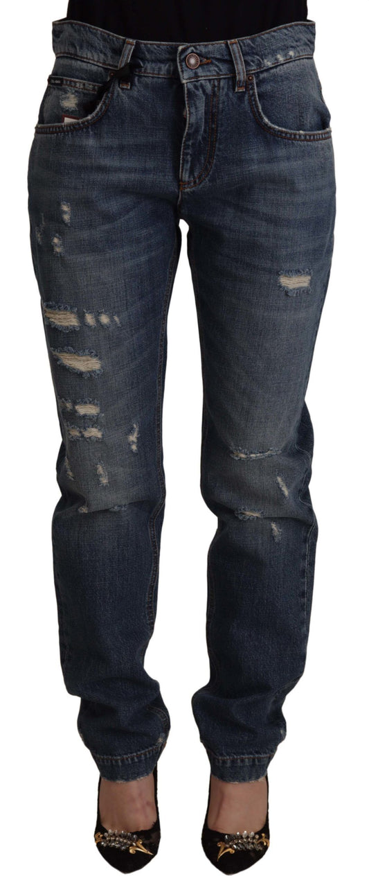 Dolce & Gabbana Chic Boyfriend Cut Mid Waist Denim Jeans