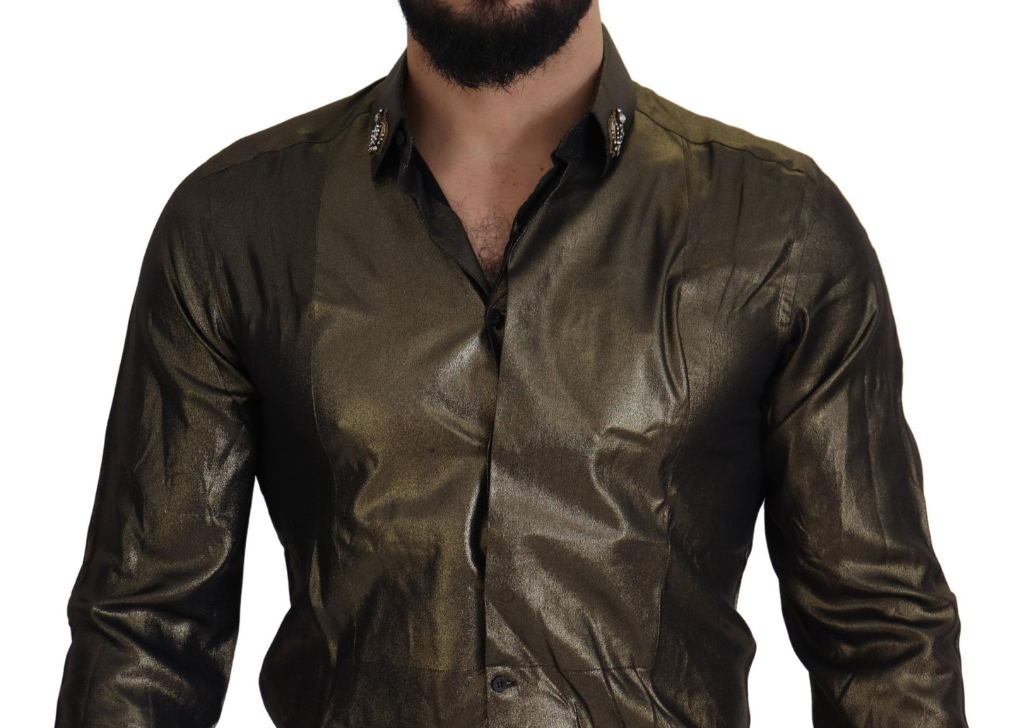 Dolce & Gabbana Elegant Gold Slim Fit Shirt with Crown Embroidery
