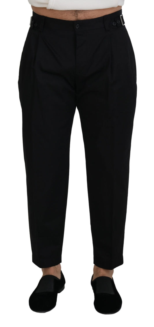 Dolce & Gabbana Sleek Black Italian Designer Pants with Side Buckle