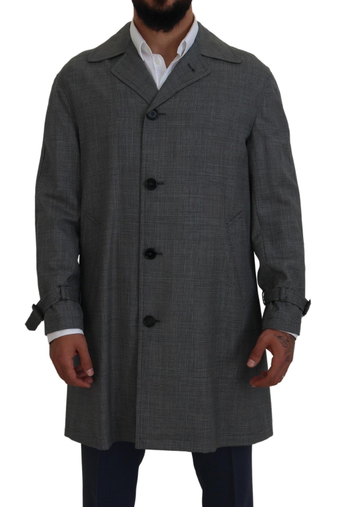 Dolce & Gabbana Elegant Gray Plaid Trench Coat