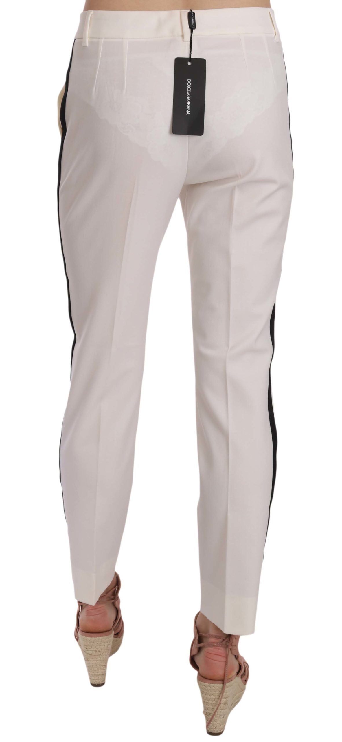 Dolce & Gabbana Elegant White Stripe Wool Tapered Trousers