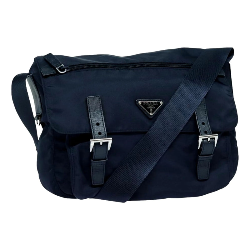 Prada Tessuto Re-Nylon Messenger Crossbody Bag Blue+Nero Navy Medium