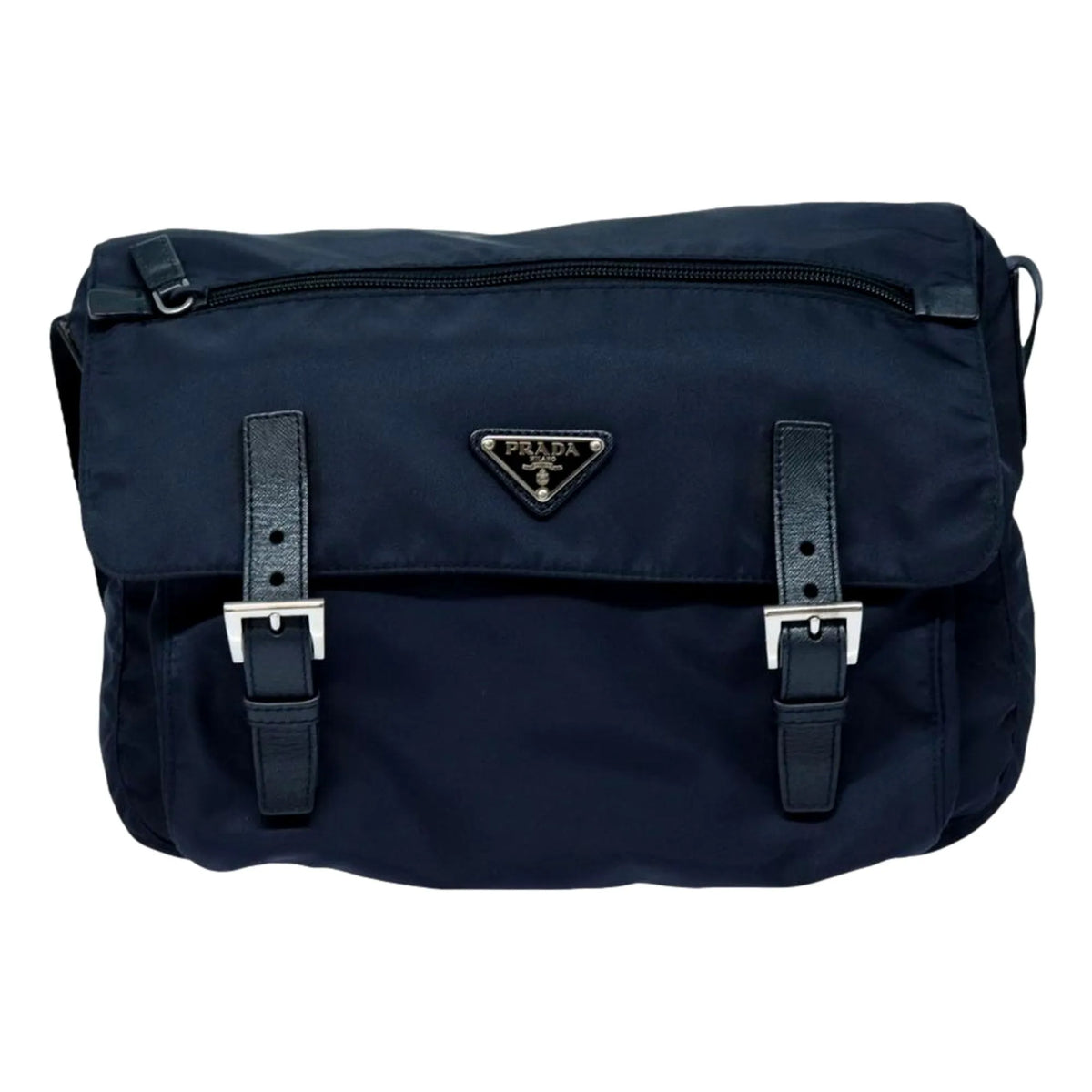 Prada Tessuto Re-Nylon Messenger Crossbody Bag Blue+Nero Navy Medium