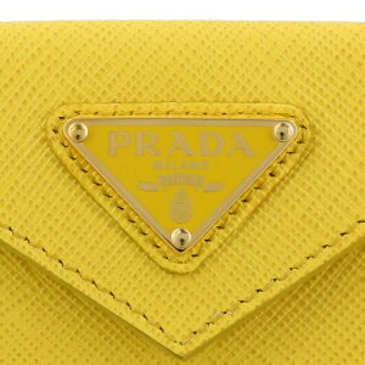 Prada Womens Tri-Fold Saffiano Leather Wallet Sole Yellow Triangle Logo