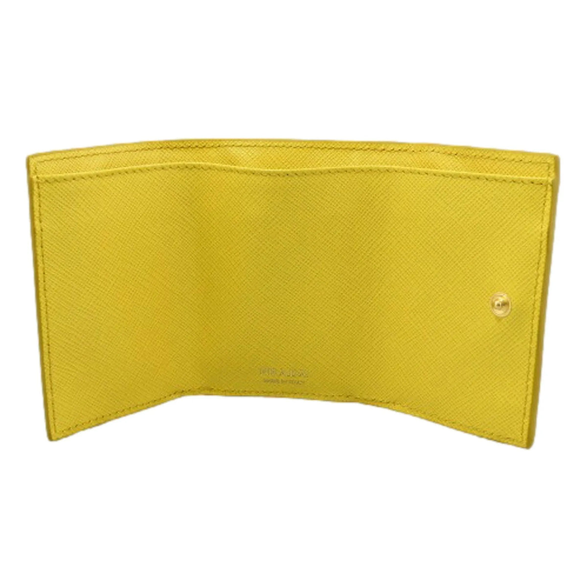 Prada Womens Tri-Fold Saffiano Leather Wallet Sole Yellow Triangle Logo