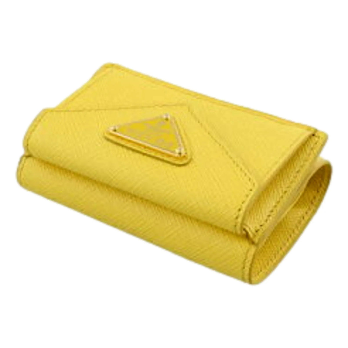 Prada Womens Tri-Fold Saffiano Leather Wallet Sole Yellow Triangle Logo