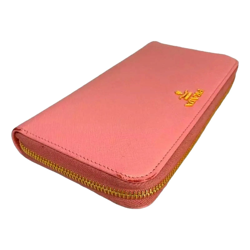 Prada Zip Around Wallet Saffiano Leather Pink Multi-Color Petalo+Pesco