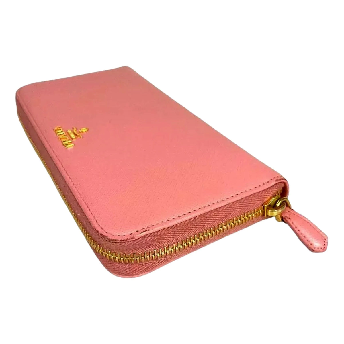 Prada Zip Around Wallet Saffiano Leather Pink Multi-Color Petalo+Pesco