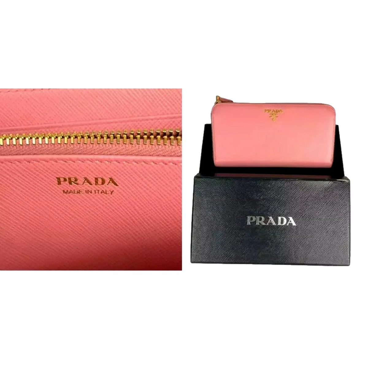 Prada Zip Around Wallet Saffiano Leather Pink Multi-Color Petalo+Pesco