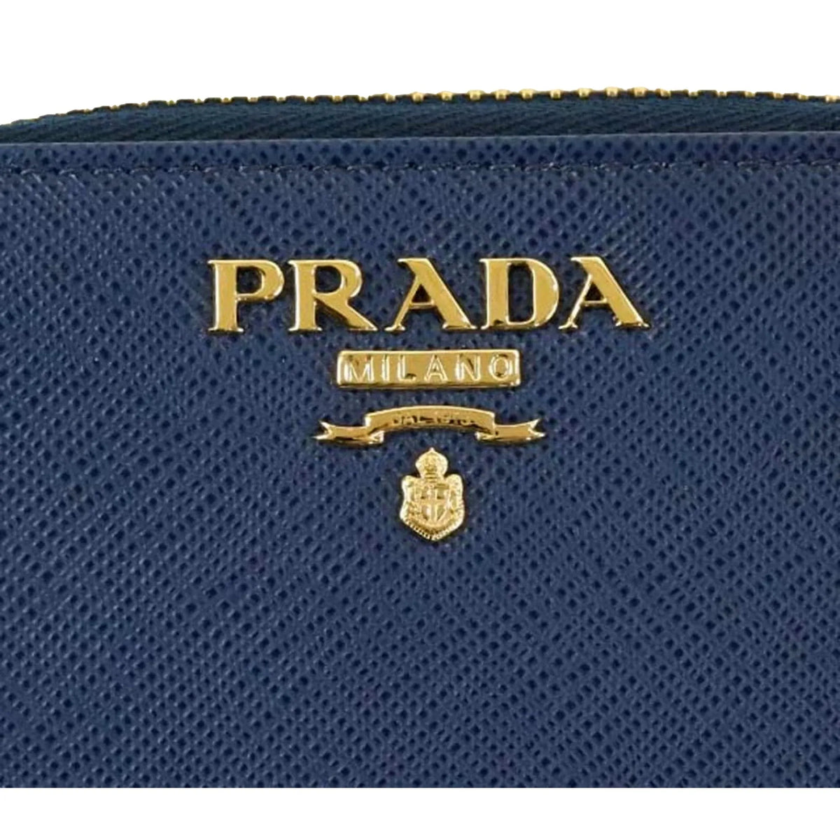 Prada Womens Zippy Coin Purse Wallet Saffiano Leather Bluette Blue Gold Logo