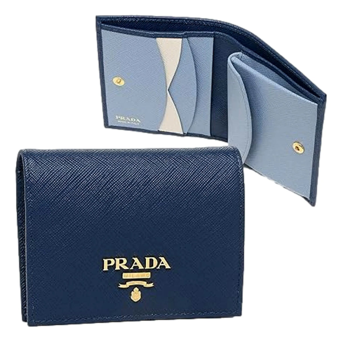 Prada Womens Saffiano Multi-Color Folding Wallet Bluette Blue and Astrale