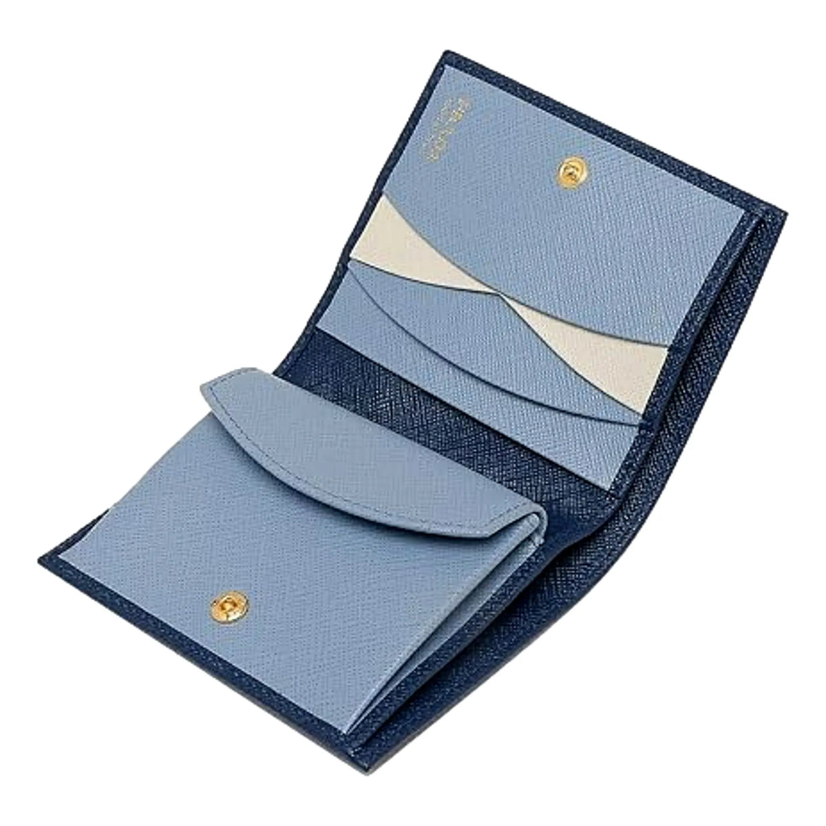 Prada Womens Saffiano Multi-Color Folding Wallet Bluette Blue and Astrale