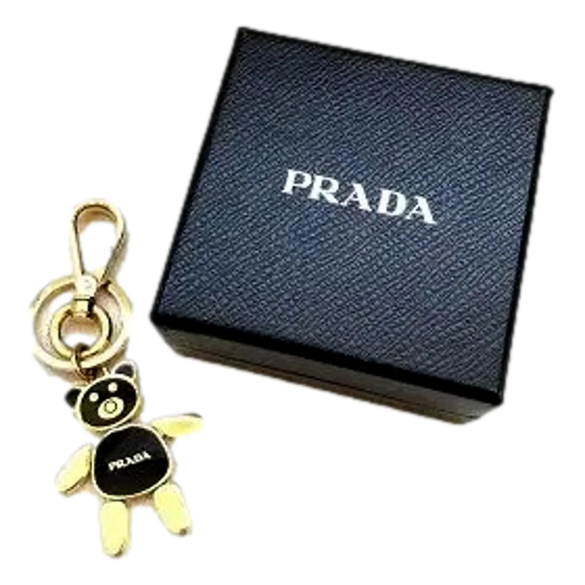 Prada Women's Black/Gold Teddy Bear Handbag Charm Keychain