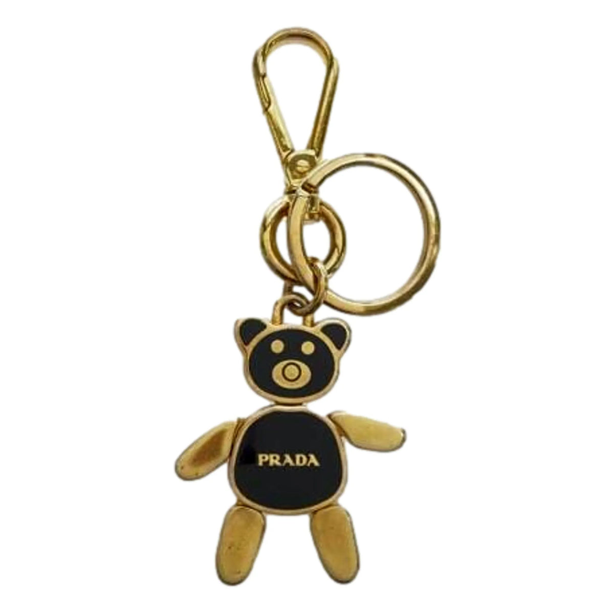 Prada Women's Black/Gold Teddy Bear Handbag Charm Keychain