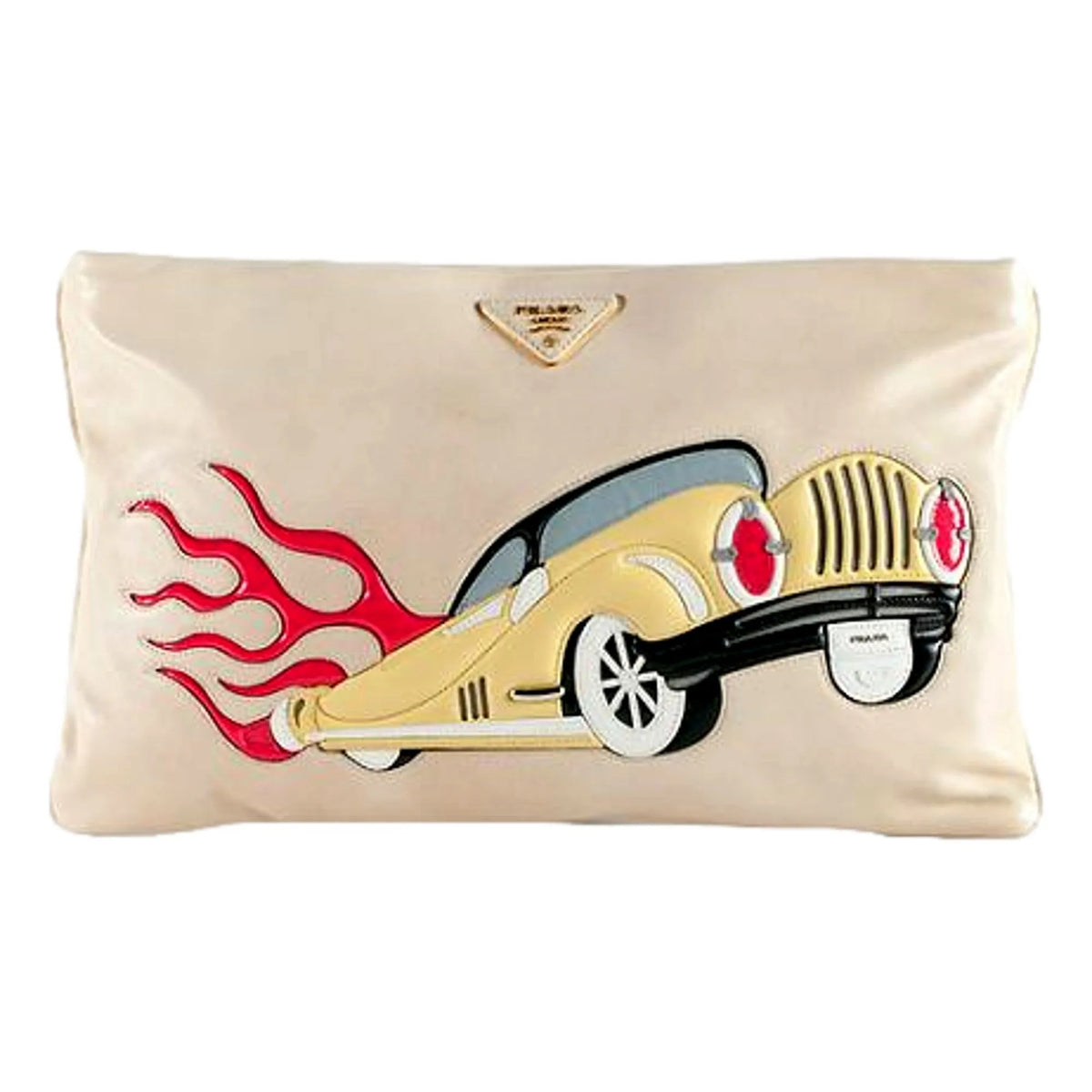 Prada 'Hot Rod Culture' Car Applique White Leather Handbag Clutch