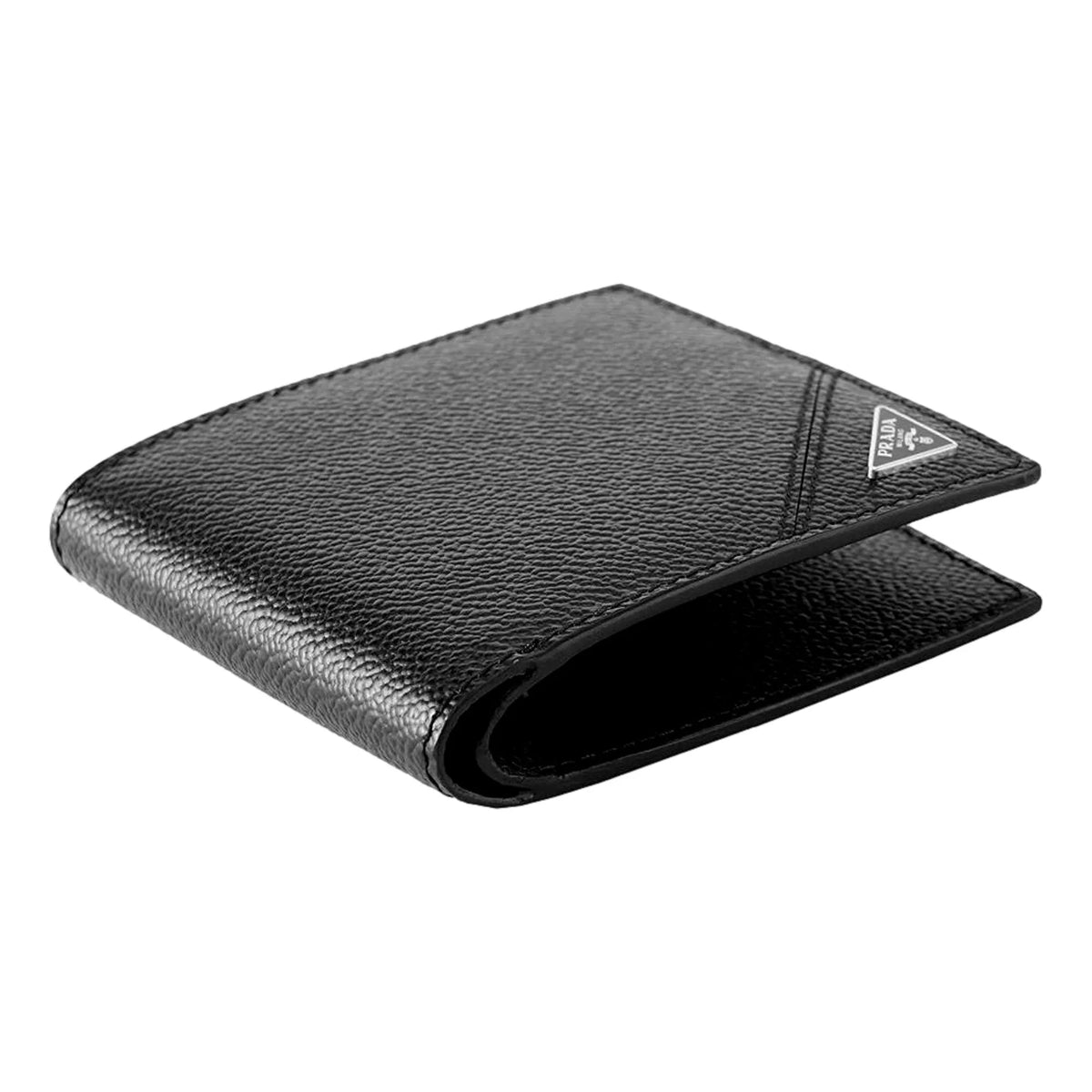 Prada Vitello Micro Grain Black Leather Triangle Logo Bifold Wallet