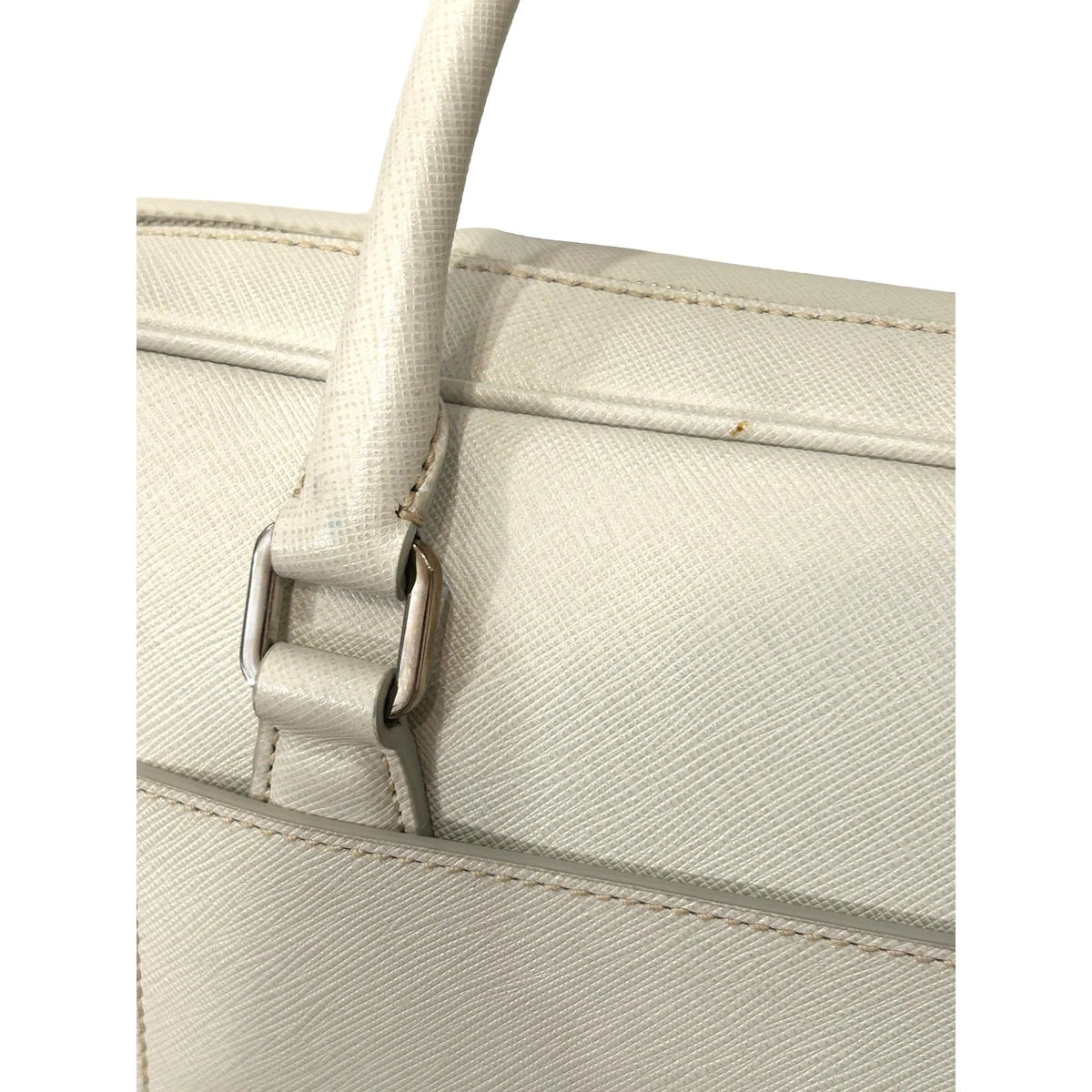 Prada Saffiano Ivory Leather Satchel Weekender Travel Tote Bag Crossbody