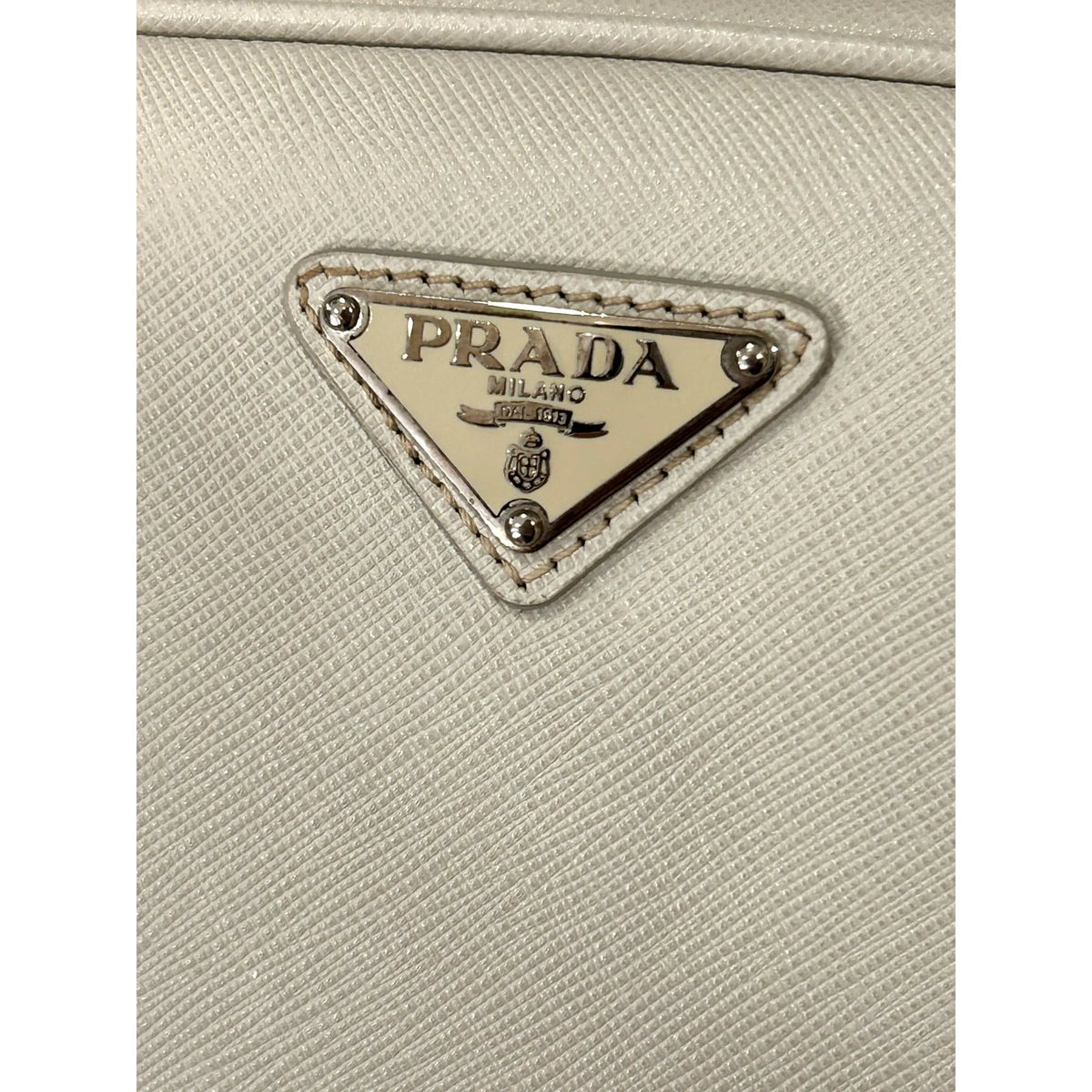 Prada Saffiano Ivory Leather Satchel Weekender Travel Tote Bag Crossbody