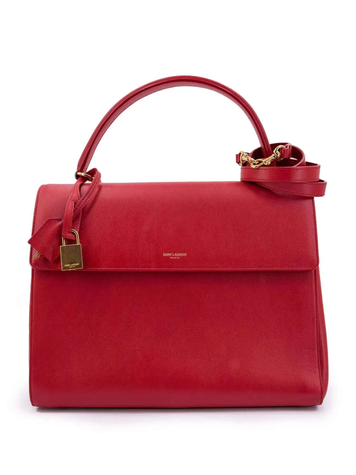 Saint Laurent Calfskin Medium Moujik Top Handle Bag Lipstick Red