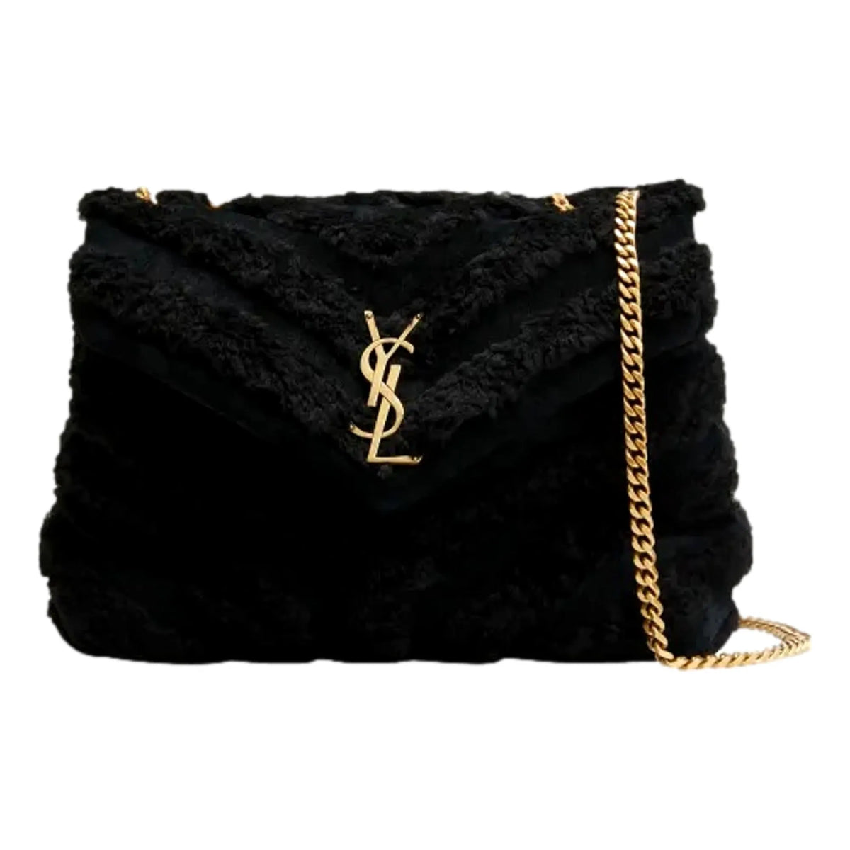 Saint Laurent Loulou Black Shearling Medium Shoulder Bag