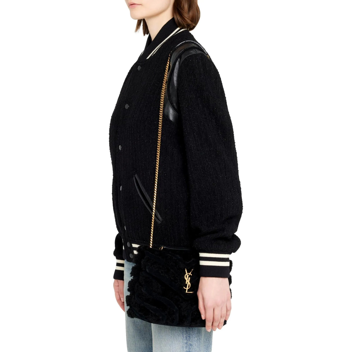 Saint Laurent Loulou Black Shearling Medium Shoulder Bag