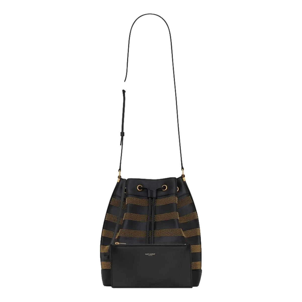 Saint Laurent Seau Studded Black Leather Crossbody Bucket Bag