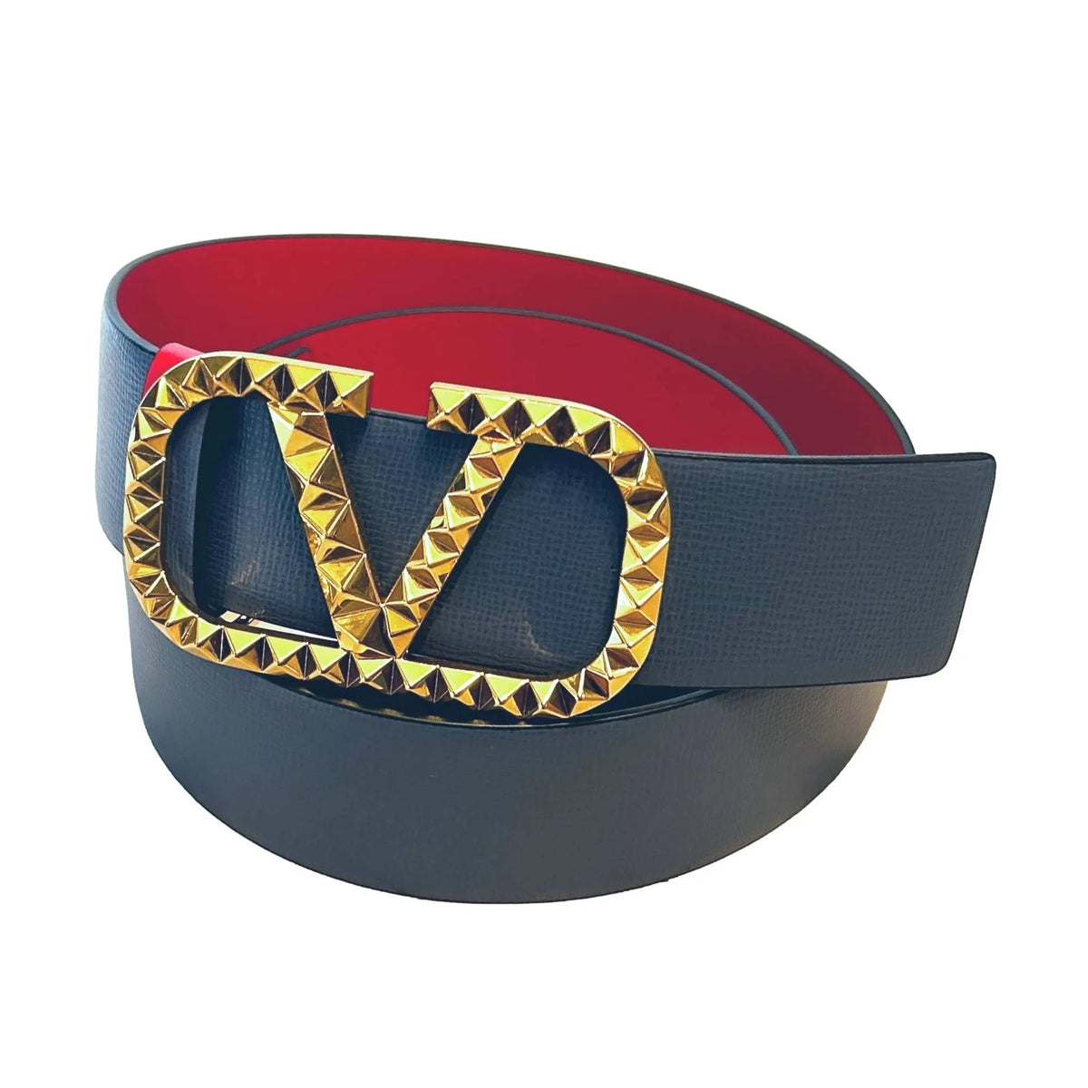 Valentino Garavani VLogo Stud Reversible Belt Size 95 Gray Red Leather