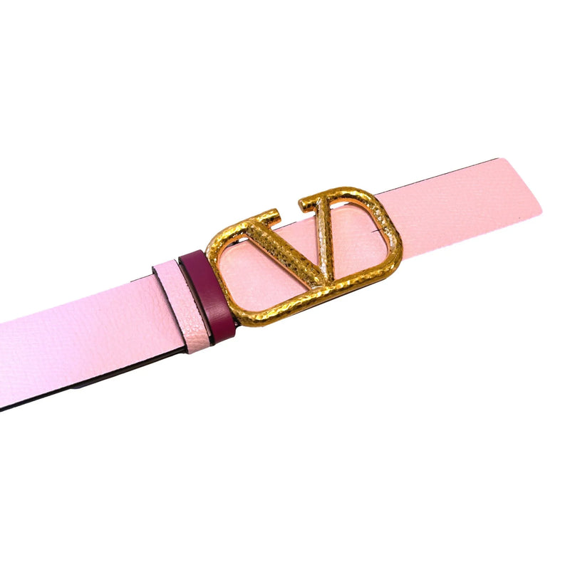 Valentino Garavani VLogo Reversible Belt Size 85 Pink Pebbled Leather