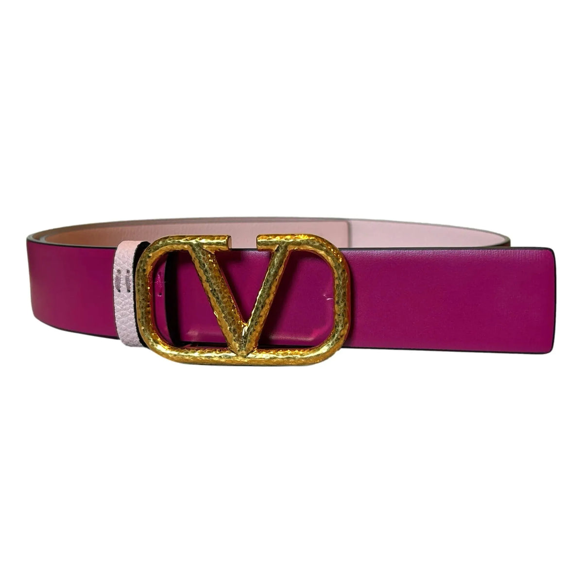 Valentino Garavani VLogo Reversible Belt Size 85 Pink Pebbled Leather