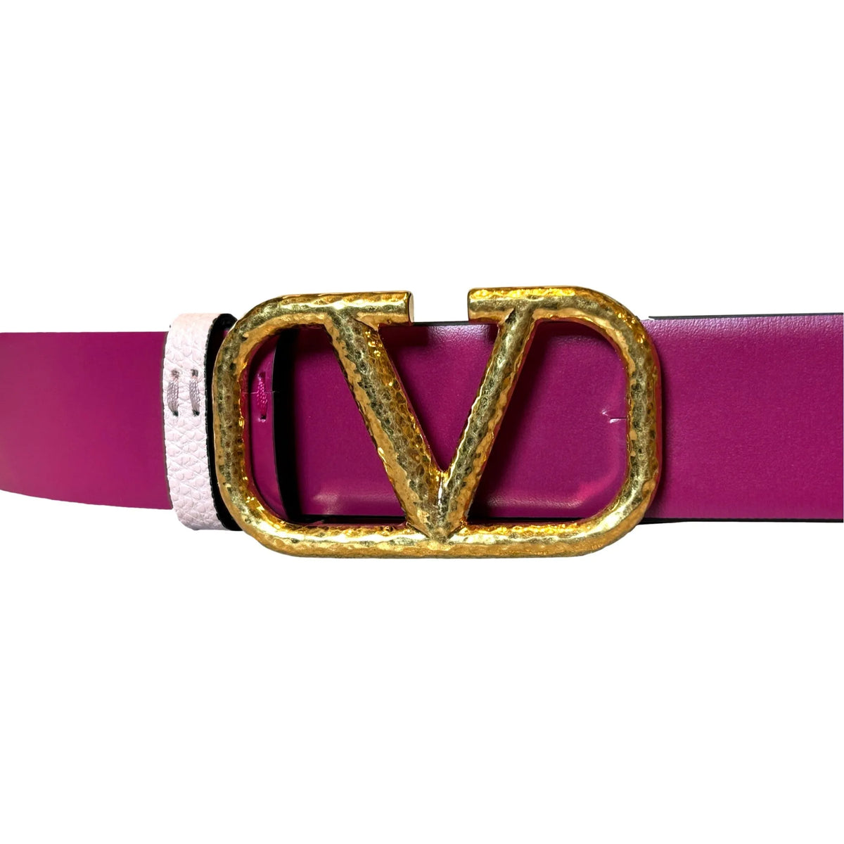 Valentino Garavani VLogo Reversible Belt Size 85 Pink Pebbled Leather