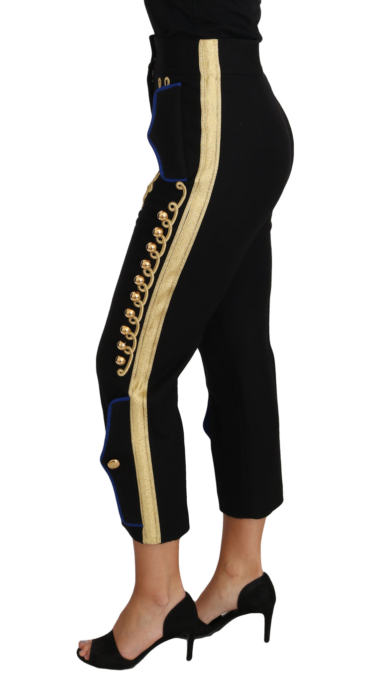 Dolce & Gabbana Elegant Black Military Embellished Pants