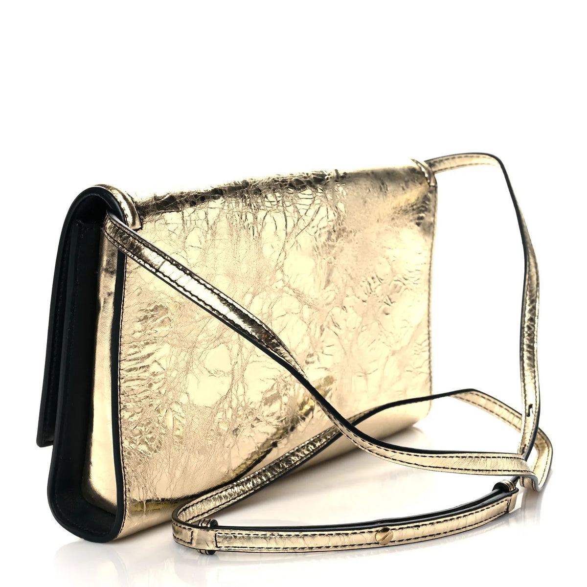 Alexander McQueen Small Story Gold Crash Calf Leather Shoulder Bag