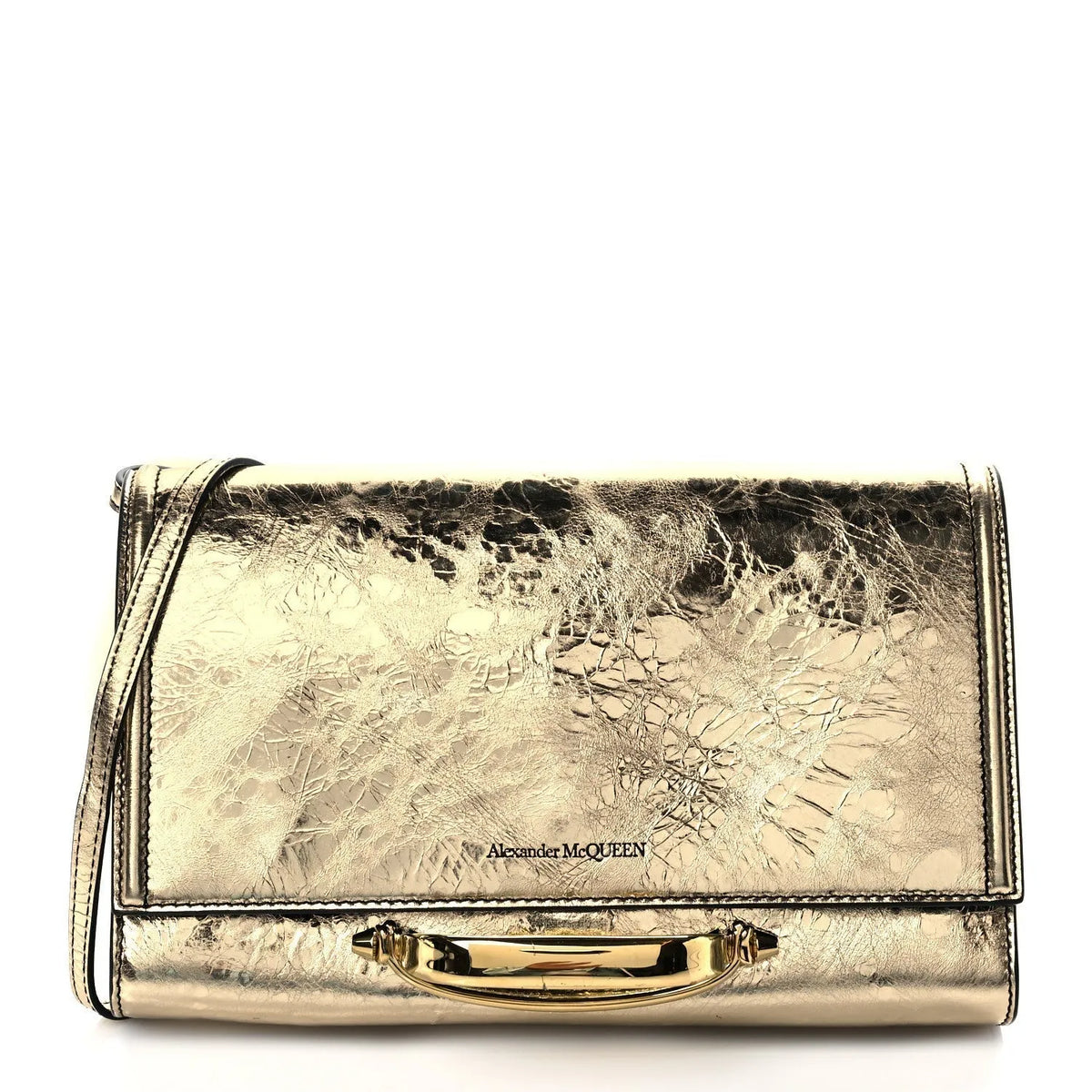 Alexander McQueen Small Story Gold Crash Calf Leather Shoulder Bag