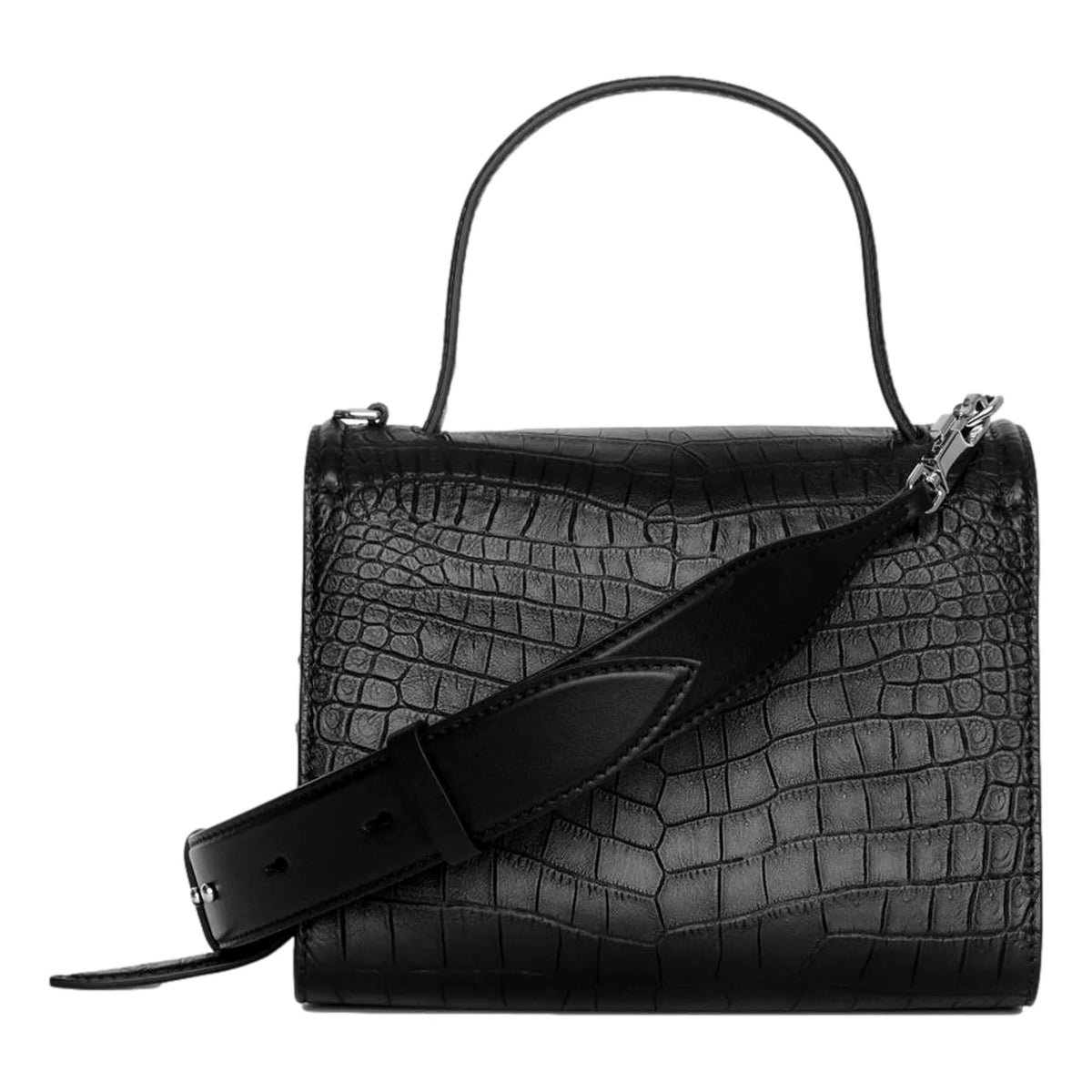 Alexander McQueen / The Croc Print Leather Black Satchel - Handbags - Clayton's Online Store