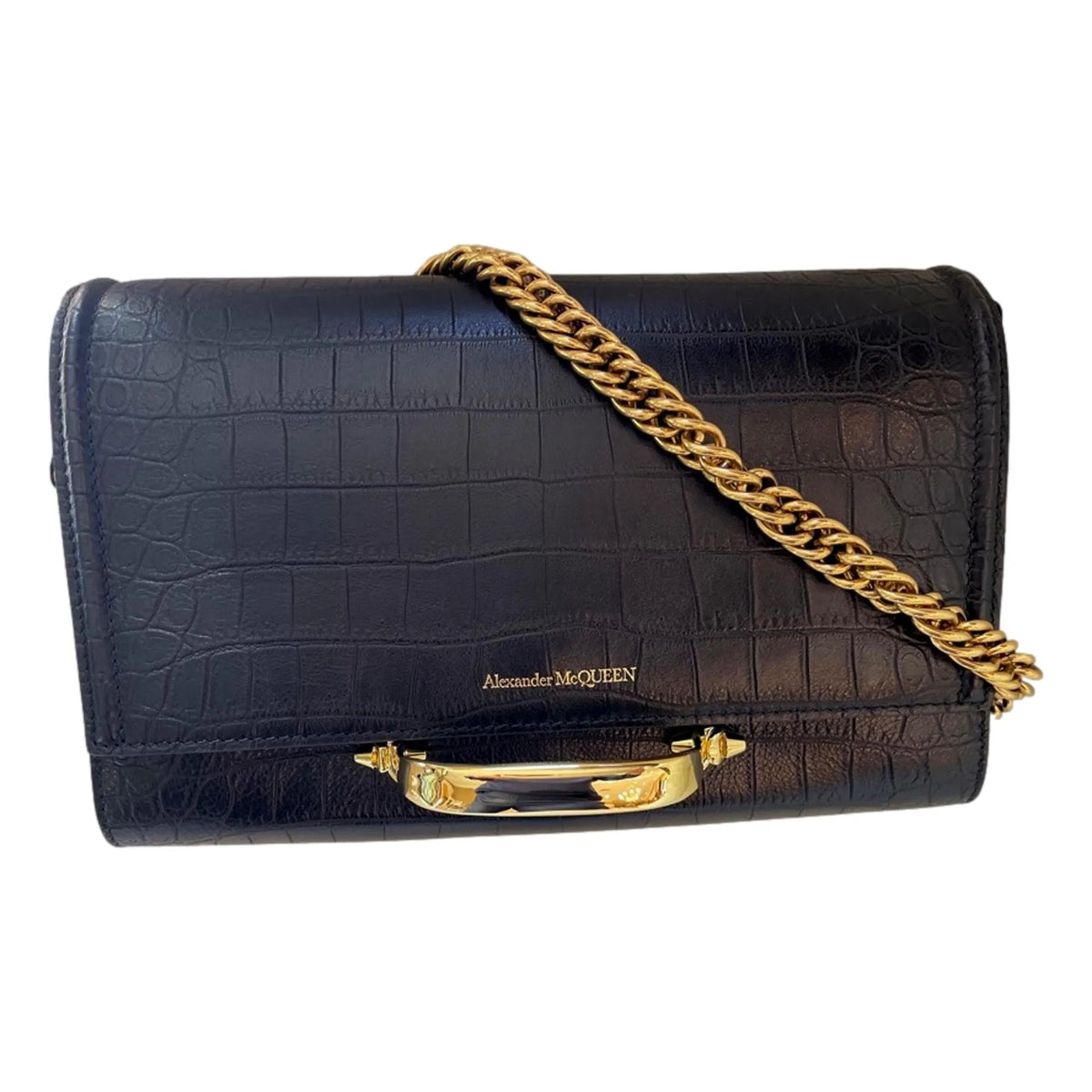 Shop Bags! Alexander McQueen. The Story Black Leather Croc Shoulder Bag